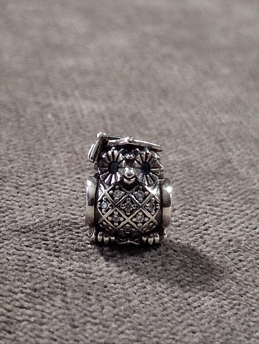 Retired Pandora Graduate Owl 925 Silver Charm with Blue Crystal Eyes VG ALE
